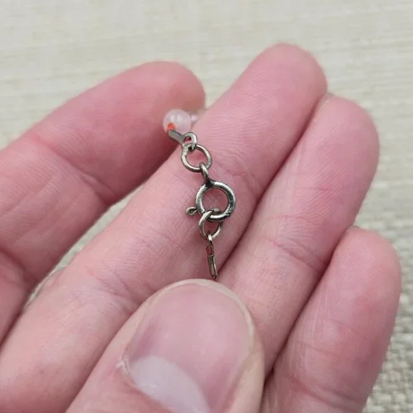 16.5 Inch Sterling Silver Small Rose Quartz Stones Necklace B933 - Picture 4 of 6